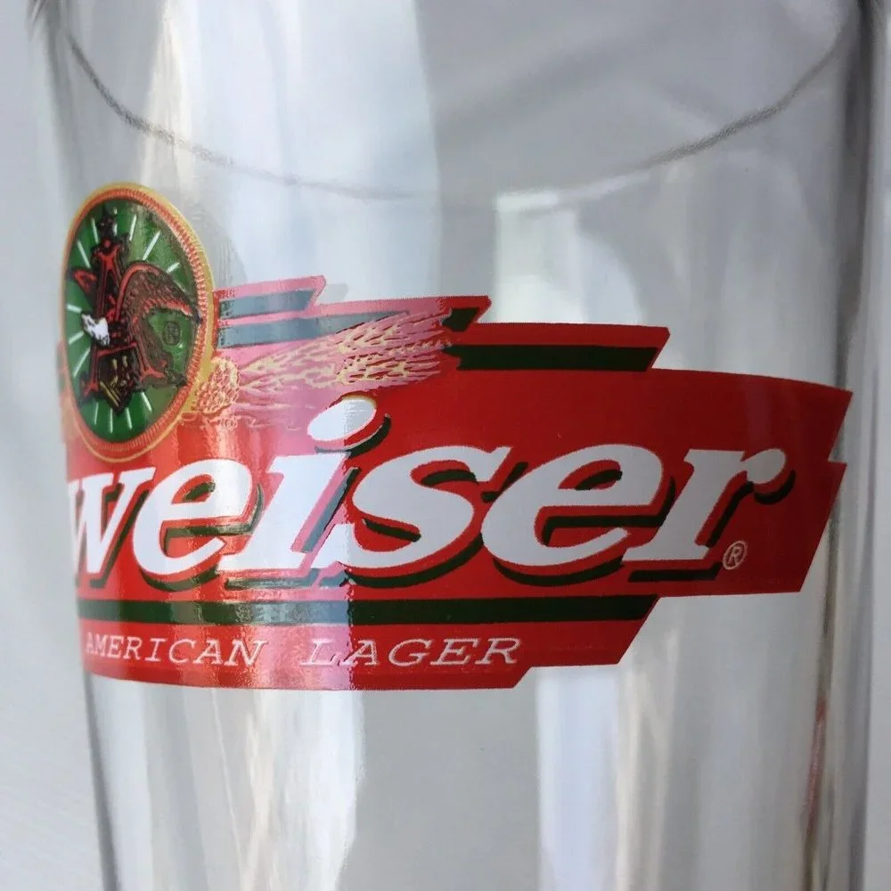 2 Vintage Anheuser Busch Budweiser Eagle Logo Pint Lager Beer Glass Cup 16 oz